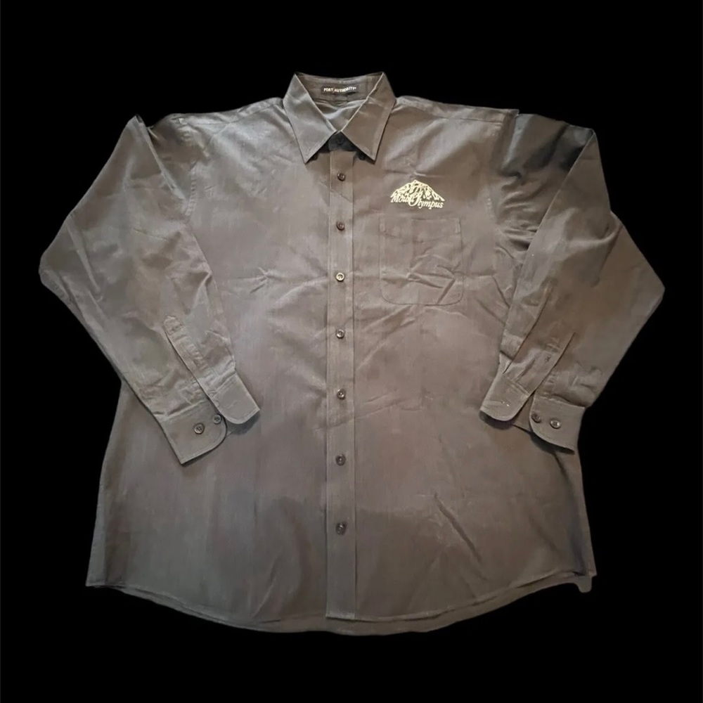 Port Authority Mens Button Down Collar LS Dark Gray Shirt Mount Olympus Logo XL